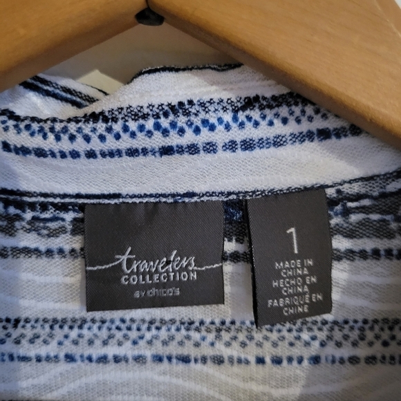 Chico's Travelers Button Down Long Sleeve Sheer Navy Blue White 1 Medium 8 - Picture 2 of 10